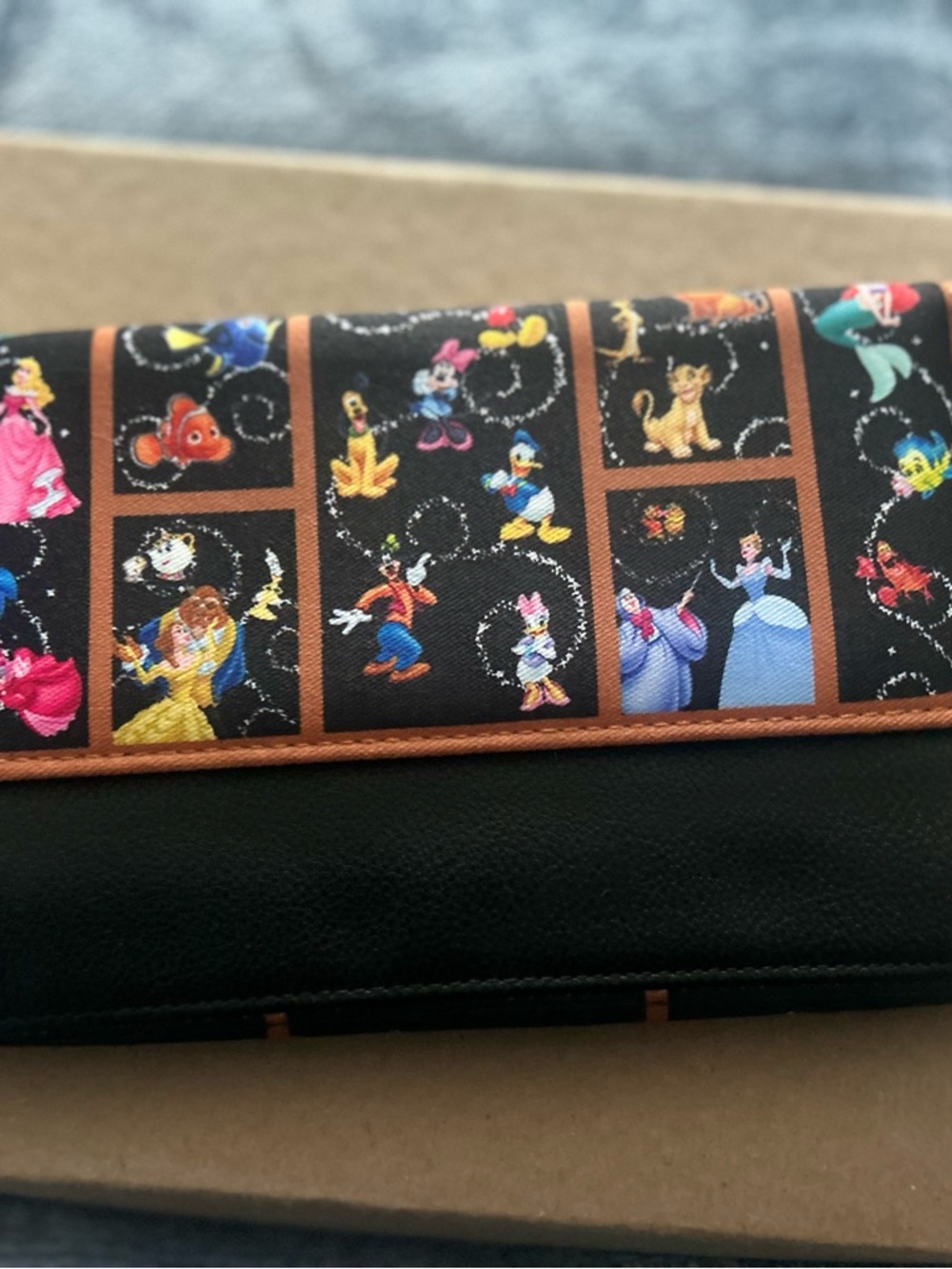 Disney Multi-Character Black Wallet with Brown Trim